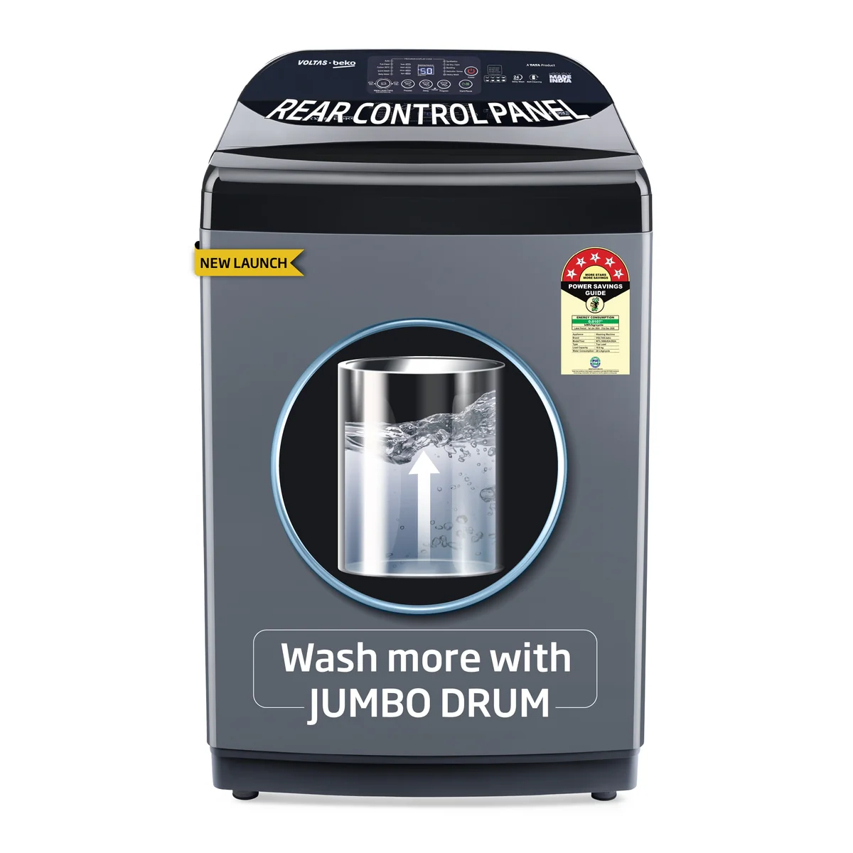 10 Kg 5 Star Fully-Automatic Top Loading Washing Machine (WTL1006UEA/OBS1060, Grey, Double Waterfall Technology) , Voltas Beko, A Tata Product