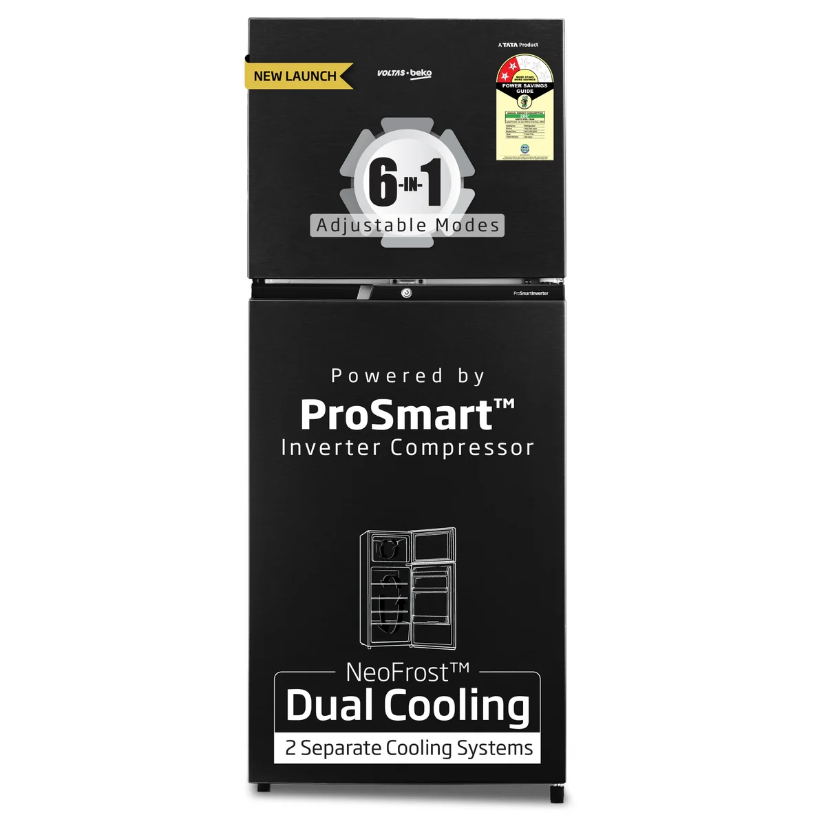 283 L 2 Star 6-in-1 Adjustable Frost Free Inverter Double-Door Refrigerator (RFF334D/WPV100RXBD, Wooden Black) , Voltas Beko, A Tata Product