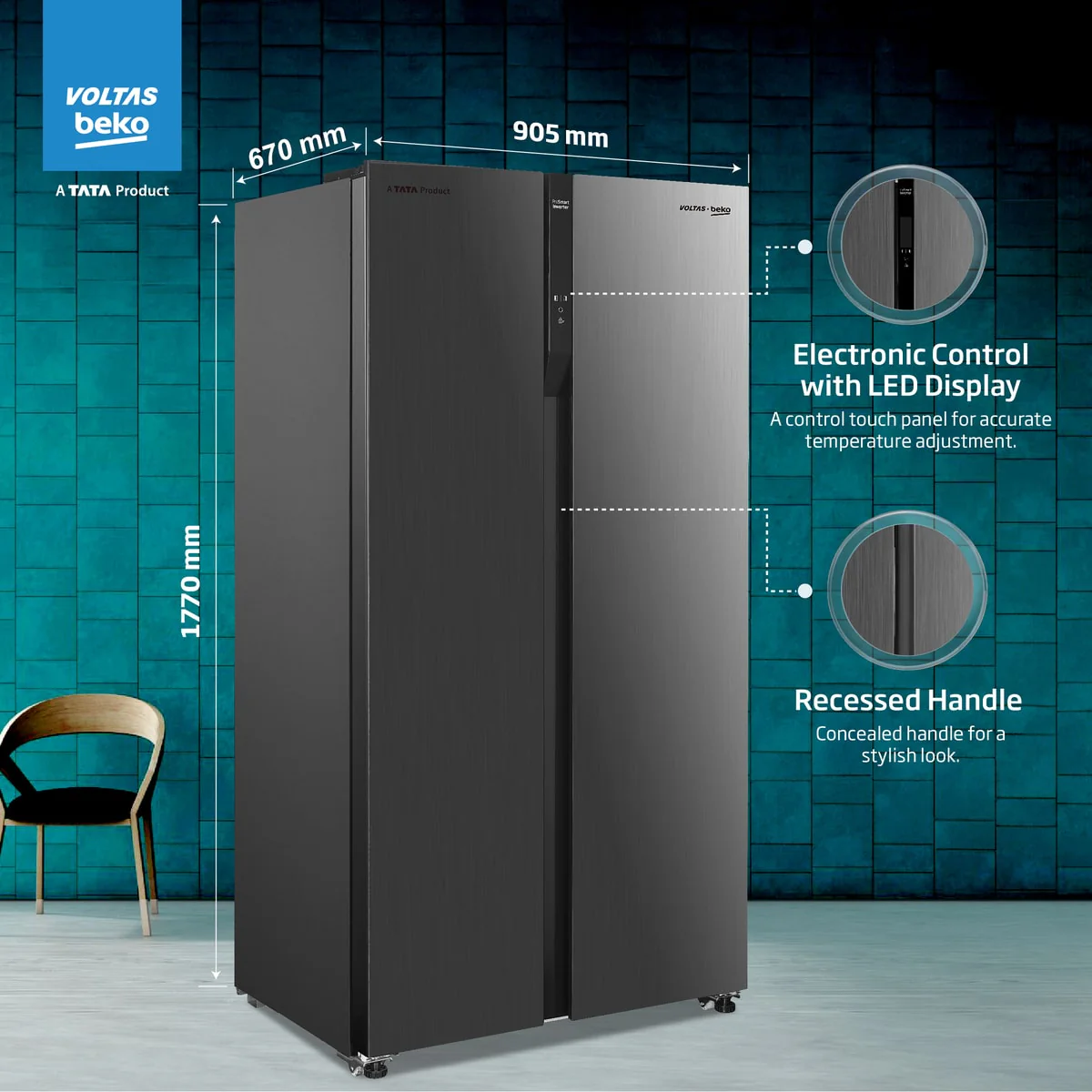 563 L Frost Free Side by Side Refrigerator with ProSmart Inverter Compressor (RSB585/FPV300RXID, Inox steel, Active Fresh Blue Light) , Voltas Beko, A Tata Product - Image 6