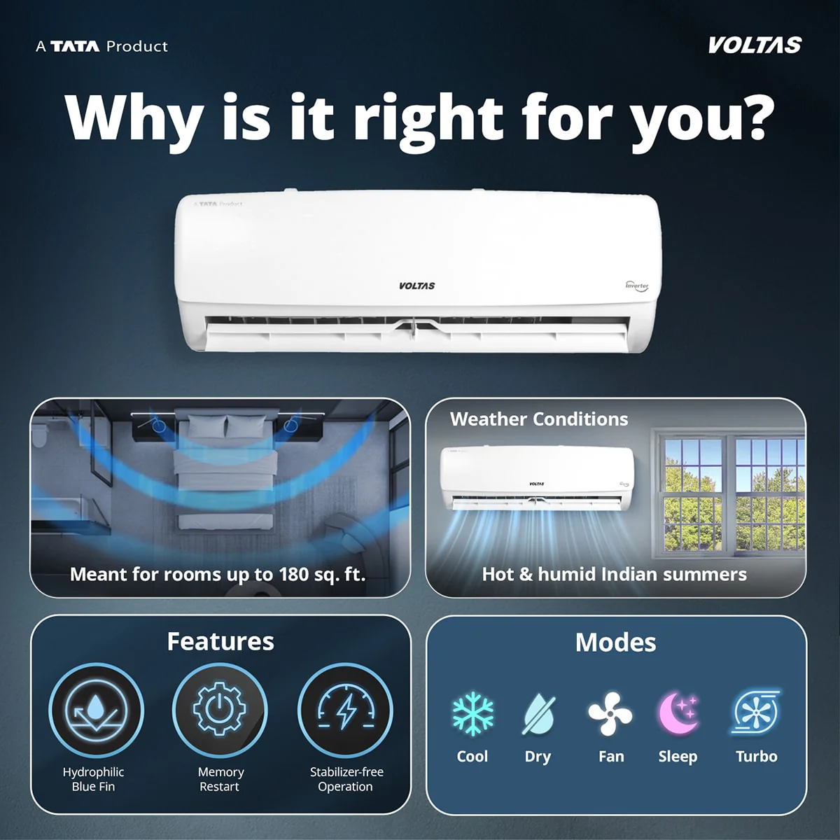 Voltas Split Air Conditioner, 1.5 Ton, 5 Star - 185INV Vectra Elegant - Image 3