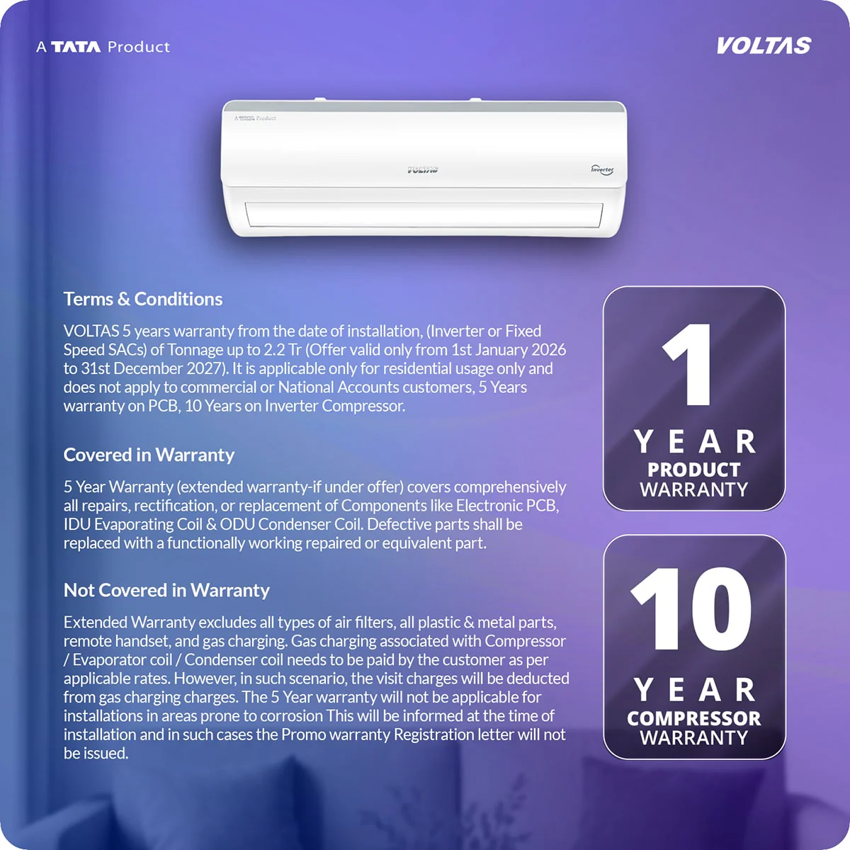 Voltas Split Air Conditioner, 1.5 Ton, 5 Star - 185INV Vertis Elite - Image 14