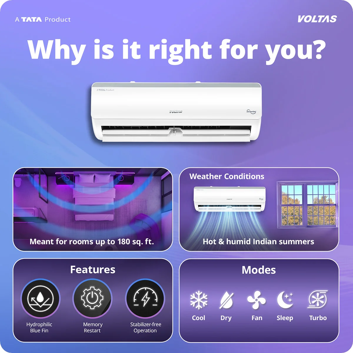 Voltas Split Air Conditioner, 1.5 Ton, 5 Star - 185INV Vertis Elite - Image 3