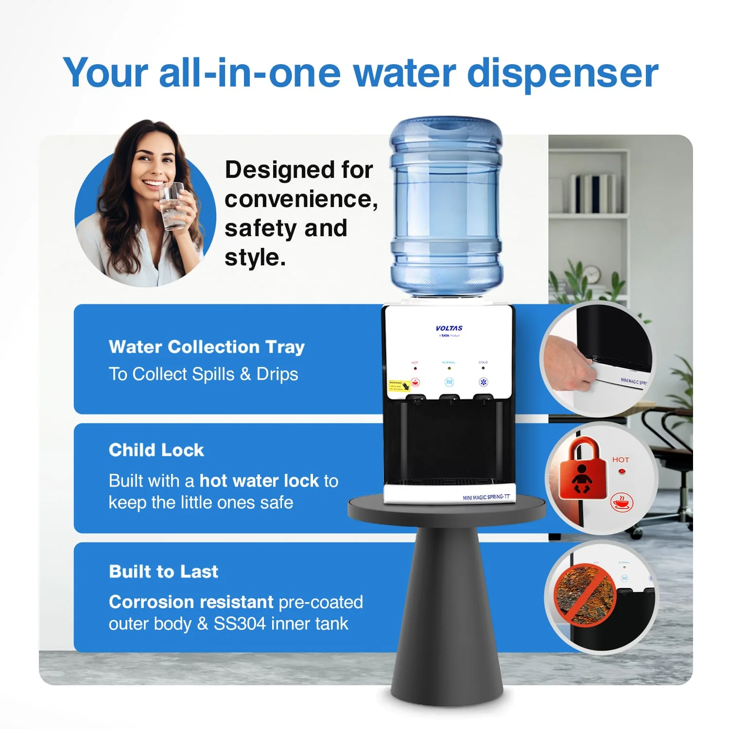 Voltas Water Dispenser ISI Mark Minimagic Spring TT White [Table Top] - Image 2
